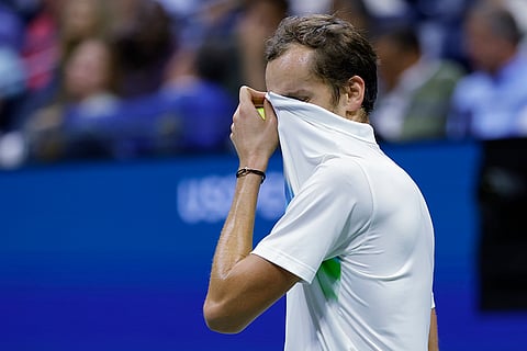 US Open tennis 2024: Daniil Medvedev reacts during his match against Jannik Sinner